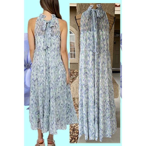 PinkBlush chiffon watercolor tiered midi dress Size L - Picture 5 of 7